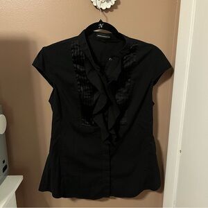 Y2K Express Design Studio Black Ruffle Button Front Short Sleeve Blouse